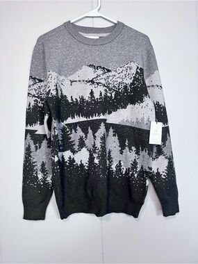 NWT Aspen Mountain Landscape Knit Sweater Gray Crewneck Size Medium